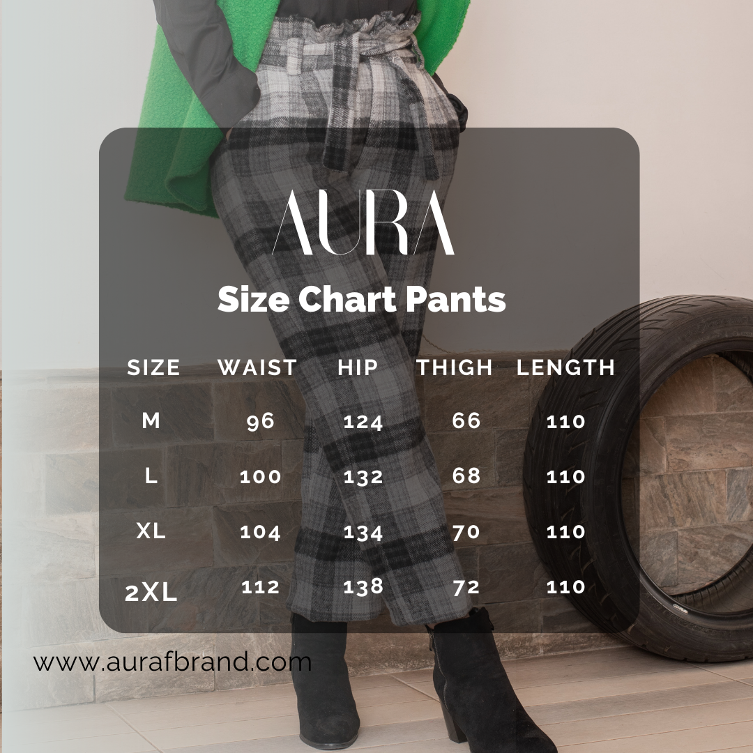 AURA High Waist Elastic Belted Checked Pants